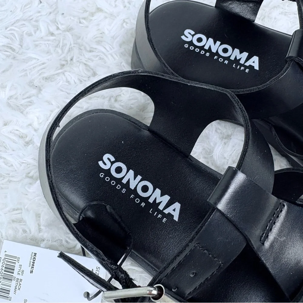 NWT SONOMA Black faux leather Chunky Platform Sandals size 1 & 3